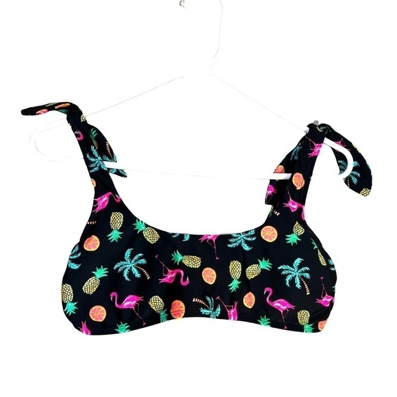 Xhilaration Black Neon Vibrant Tropical Flamingo, Pineapple Bikini Top - Picture 5 of 13